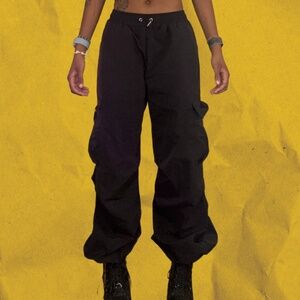 Black Parachute Cargos | Adjustable Fit Streetwear Pants